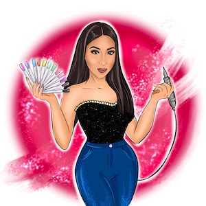Logotipo de artista de uñas / Marca de salón de uñas personalizada / Retrato de dibujos animados de técnico de uñas / Logotipo de belleza personalizado / Logotipo de manicura