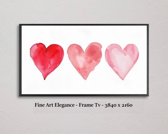 Tv Frame Art, Canva, Pink Red Hearts, Valentine&#39;s Day, Watercolor, I Love You, Television picture frame, samsung frame tv,