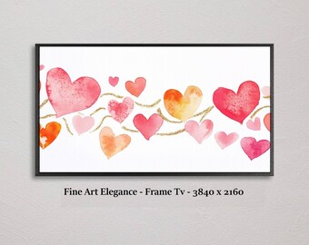 Tv Frame Art, Canva, Valentine Hearts, Watercolor, Love You, Television picture frame, samsung frame tv,