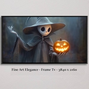 Jack Skellington Wearing A Wizard Hat, Halloween, Illustration, Pumpkin, Tv Frame Art, Television picture frame, Canvas, samsung frame tv,