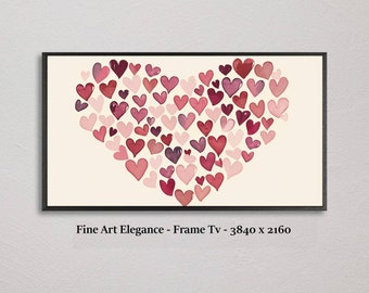 Tv Frame Art, Canva, Valentine&#39;s Day, Cute Hearts of Pink and Red, Minimalistic, Television picture frame, samsung frame tv,