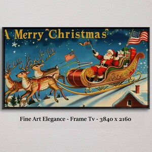 Tv Frame Art, Canva, Vintage Weihnachtspostkarte mit Weihnachtsmann in seinem Schlitten, Weihnachten, Fernsehbilderrahmen, Samsung Frame TV,
