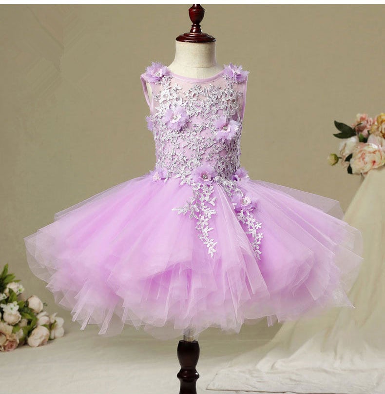 Purple Tulle Wedding Dress, Elegant Long Dress Purple Flower Girl Dress ...