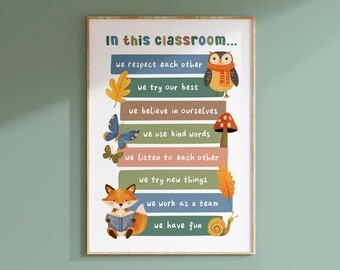 Póster de reglas del aula / Impresión de reglas escolares para el aula