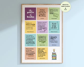 Póster "El poder de los libros" / Citas inspiradoras para imprimir en el aula de inglés o la biblioteca escolar.