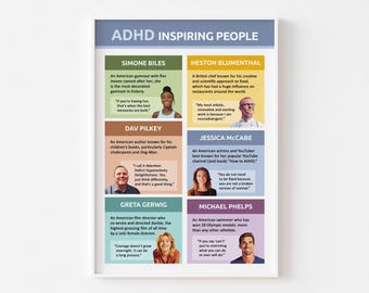 Póster inspirador sobre TDAH / Impresión de concienciación sobre la neurodiversidad para consultorio de terapia o aula escolar