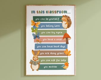 Póster de afirmaciones para el aula / Impresión de reglas escolares positivas para el aula