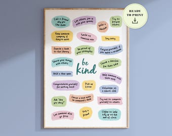 Póster sobre actos de bondad en el aula / Impresión sobre la importancia de la bondad para niños en la escuela