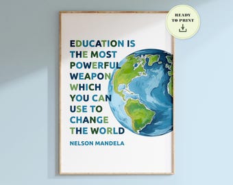 Póster con cita de Nelson Mandela / Impresión educativa inspiradora para aulas o bibliotecas escolares