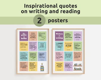 Pósteres con citas inspiradoras sobre escritura y lectura / Impresiones para aulas de inglés o bibliotecas escolares