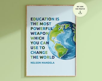 Póster con cita de Nelson Mandela / Impresión educativa inspiradora para aulas o bibliotecas escolares