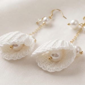 Handmade Micro Crochet Seashell Earrings with Pearl Open Shell Dangle Earrings Beach Inspired Aesthetic Jewelry  Cute Summer Gift for Women