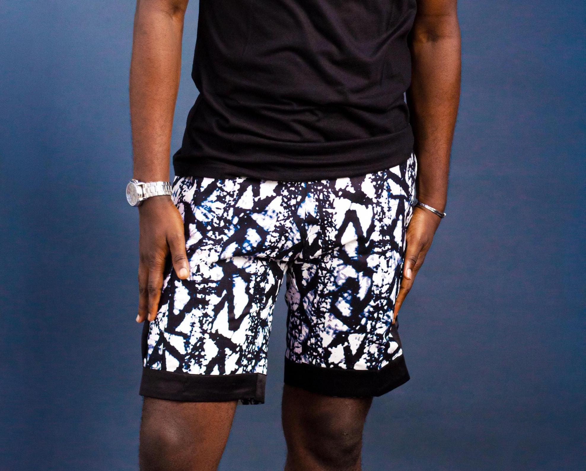 Unisex Zamani Ankara, Denim & Aso Oke Shorts African Streetwear Handmade Afrocentric Heritage Fashion by Eyeznika