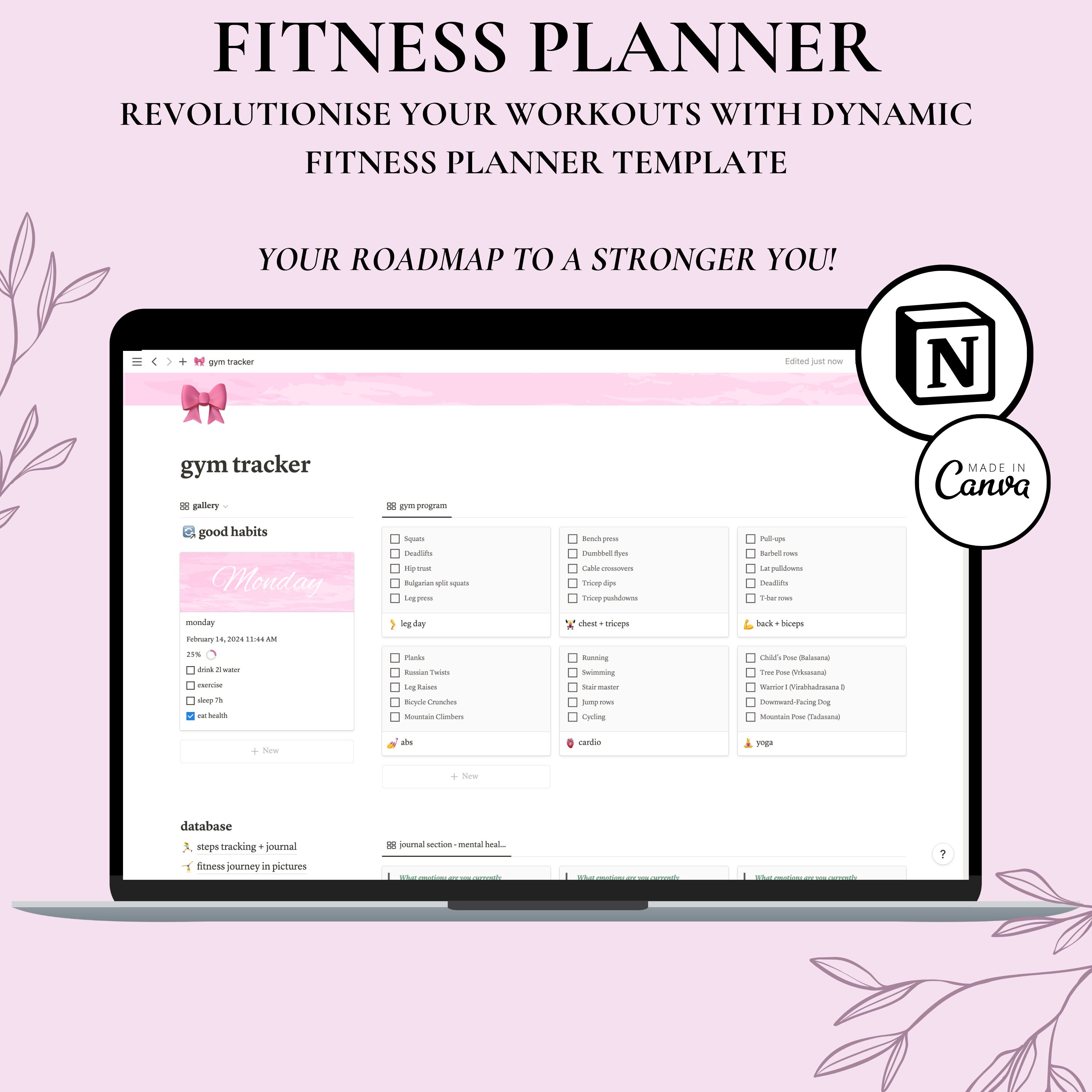 Fitness Planner Notion Template Gym Planner Professional Beginner ...
