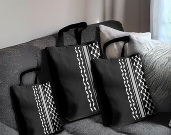 Palästinensische Kufiyah Einkaufstasche Free Palästina Tote Stand mit Palästina Tasche Unisex Kuffiyah Arabisch Geschenke Arabisch Designs AOP Schwarz Tote