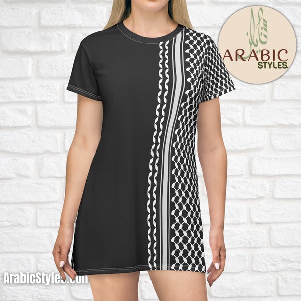 Black Women’s Dress with Palestinian Kufiya Inspired Design