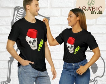 Skull with Arabic Tarboosh Boo T-Shirt Arabic Halloween Shirt Arabic Gift Halloween Arabic Styles