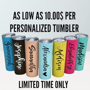 Personalized Tumbler with Straw Stainless Steel Tumbler Skinny Bridesmaid Tumbler Custom Girls Trip Tumbler Bachelorette Party Tumbler Cups