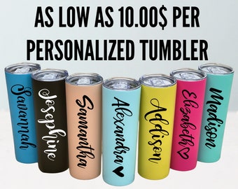 Personalized Tumbler with Straw Stainless Steel Tumbler Skinny Bridesmaid Tumbler Custom Girls Trip Tumbler Bachelorette Party Tumbler Cups