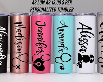 Nurse Tumbler 20oz Stainless Steel Tumbler with Straw Personalized Tumbler Heartbeat Doctor LPN RN Emergency Responder Graduation Gift