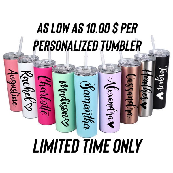 Personalized Tumbler with Straw Stainless Steel Cup Bridesmaid Custom Tumbler Insulated Skinny Tumbler Girls Trip Cups Bridesmaid Proposal