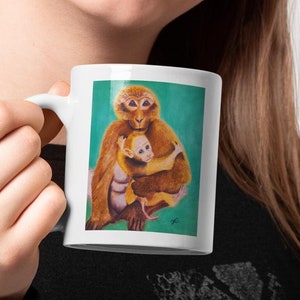 Mom and Baby Monkey Mug-Print from Original Artwork,Special Mug for Tea and Coffee Lovers,Unique Holiday Gift ,Monkey Cup Gift for Mom