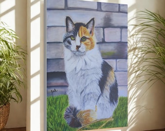 Calico Cat Canvas Wall Art -Print from Original ,Cat Wall Decor for Living Room or Bedroom, Gift for Cat Lovers,Present for Mom or Grandma