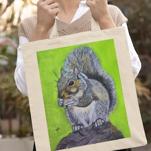Squirrel Tote Bag- Print from Original Art,Reusable Tote for Squirrel Lover,Tote Shopping Bag ,Gift for Christmas for Mom,Nature Lover Gift