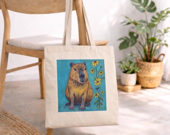 Capybara Cotton Canvas Tote Bag,Capybara Eco Friendly Gift Bags,Animal Aesthetic Tote Bag,Gifts for Animal Lovers,Capybara Artistic Tote bag