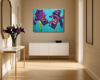 Iris Wall Art Canvas Print – Purple Floral Wall Art, Violet Flower Artwork,Flowers Art Gift for Mom ,Botanical Art  for Living Room