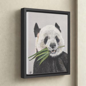 Panda bear framed wall art –Panda bamboo nursery wall art, Panda home office wall decor,Black and white Panda painting gift for mom