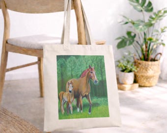 Braune Pferde Canvas Einkaufstasche, Tierkunst Umweltfreundliche Tasche, Pferdeliebhaber Geschenk
