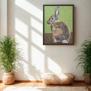 Brown Bunny Framed Wall Art, Rabbit Canvas Print,Woodland Animals Wall Decor for Living Room,Rabbit Gifts for Animal Lover