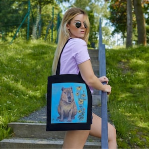 Capybara Cotton Canvas Tote Bag,Capybara Eco Friendly Gift Bags,Animal Aesthetic Tote Bag,Gifts for Animal Lovers,Capybara Artistic Tote bag