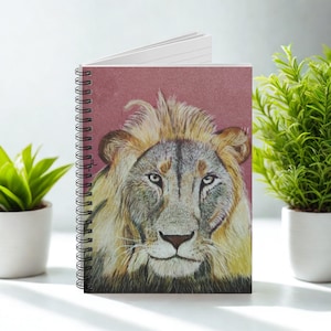 Lion journal Print Original Art,Ruled Line Notebook,Wild Animal Gift for Moms Birthday,Lion Love Unique Presents,Creative Birthday Gifts