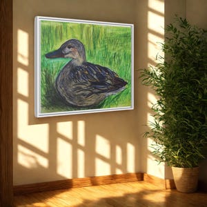 Mallard Duck Wall Art Framed – Nature Inspired Duck Canvas Print, Aquarelle duck painting – Rustic Bird Gift for Animal Lovers