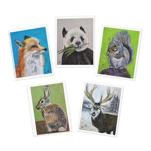 Juego de tarjetas de felicitación de vida silvestre: impresión de arte original, regalo para amantes de la naturaleza, interior en blanco, tarjetas de animales del bosque, tarjetas de cumpleaños y festividades