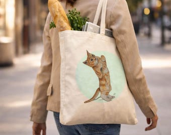 Ginger Cat Cotton Tote Bag ,Orange Tabby Cat Illustration Canvas Tote