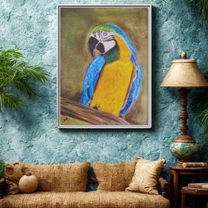 Macaw Framed Wall Art  –Tropical Parrot Canvas Print, Colorful Bird Wall Art  Decor for Living Room,Bird Painting Gift for Birds Lovers