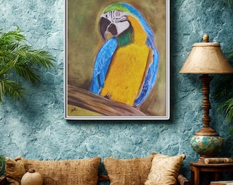 Macaw Framed Wall Art  –Tropical Parrot Canvas Print, Colorful Bird Wall Art  Decor for Living Room,Bird Painting Gift for Birds Lovers