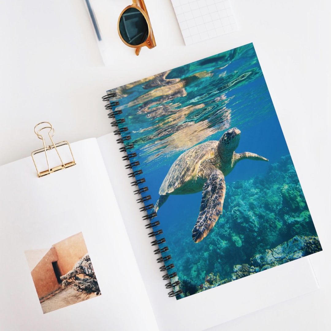 Turtle With Notebook Sea Turtle Photography Spiral Notebook | Ruled Journal - Etsy