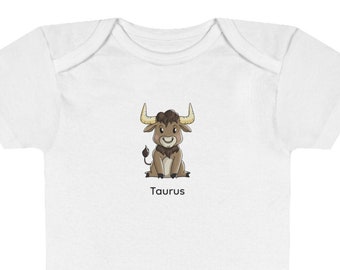 Taurus Zodiac Baby Onesie®: Cute Cartoon Bull, 100% Cotton