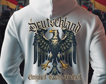 Deutschland Hoodie Patriotischer Pullover mit Bundesadler | Heimatliebe & Nationalstolz | Rückenprint | Schwarz rot gold