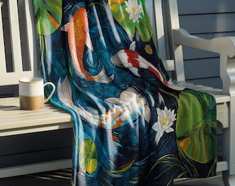 Manta polar con diseño de estanque de peces koi: decoración japonesa zen para el hogar