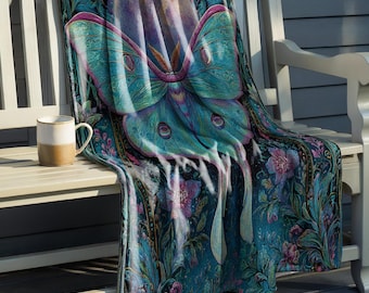 Celestial Moth Fleece Blanket: Whimsical Sherpa or Velveteen Throw