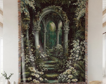 Enchanted Garden Woven Blanket - Cozy Forest Tapestry - Fairycore Nature Cotton Throw