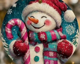 Snowman Christmas Ornament - 2-Side Print - Winter Holiday Keepsake Ornament - Christmas Tree Decor