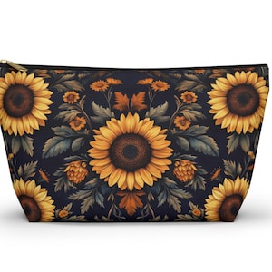 Vintage Sunflower Accessory Pouch w T-bottom - Sunflower Travel Bag Organizer - Cosmetic and Toiletry Bag - Pencil Case - Zipper Pouch
