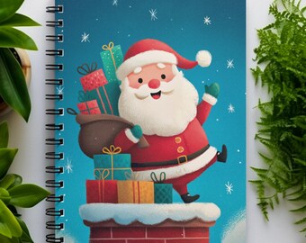 Santa Claus Spiral Notebook - Ruled Line Pages - Softcover Writing Journal - Festive Holiday Stationary Gift