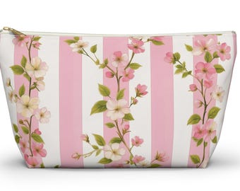 Shabby Chic Pink Floral Accessory Pouch: Pink Flower Cosmetic Bag